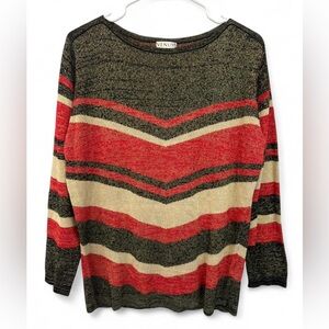 Women's Venus Metallic Gold Knit‎ Chevron Sweater Shirt Medium Winter Holiday